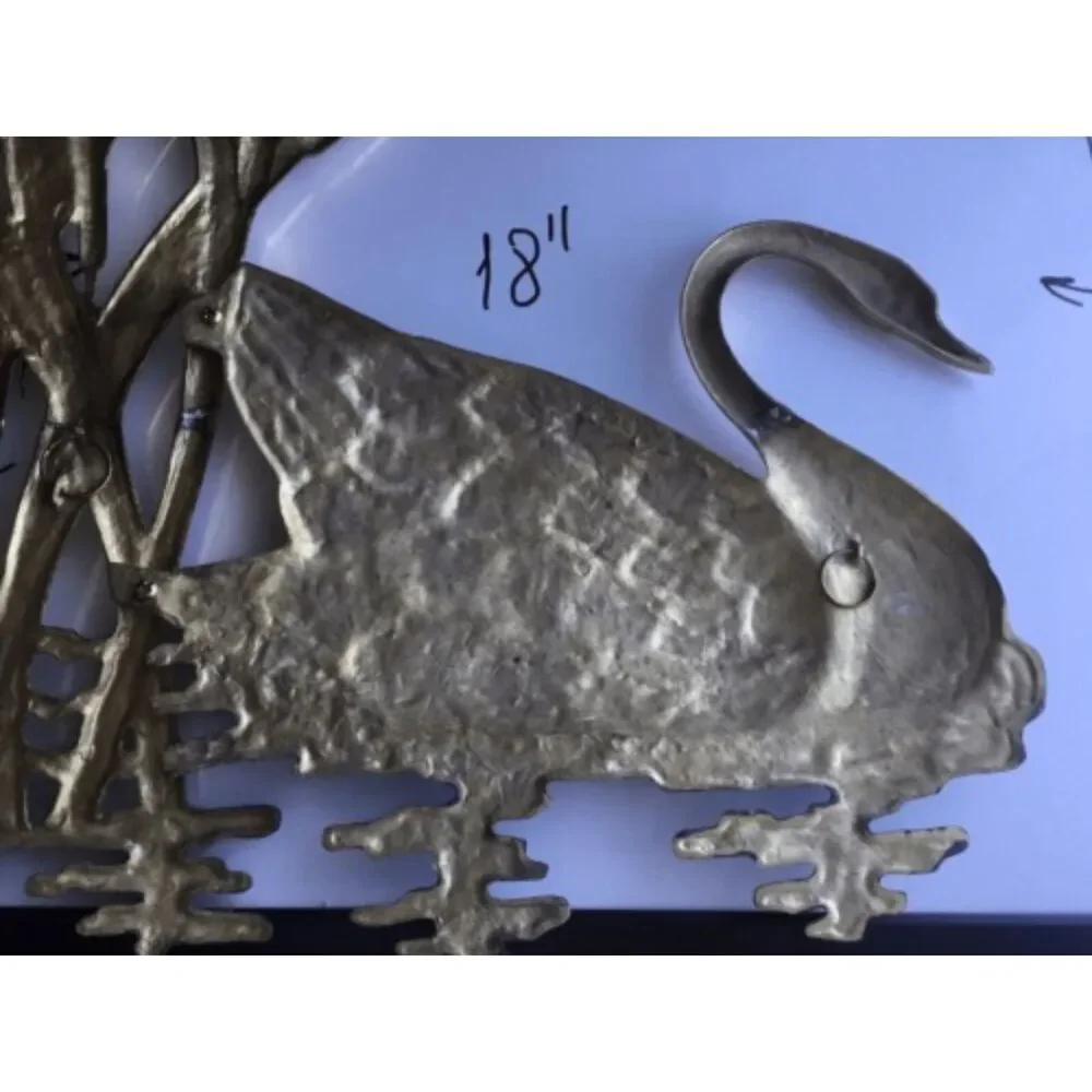 VTG Handmade Brass Wall Hanging Swan Large Water Scene Sculpture Artwildlife 18